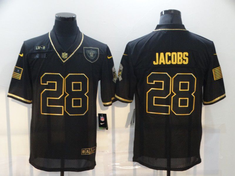 Men Oakland Raiders #28 Jacobs Black Retro Gold Lettering 2020 Nike NFL Jersey